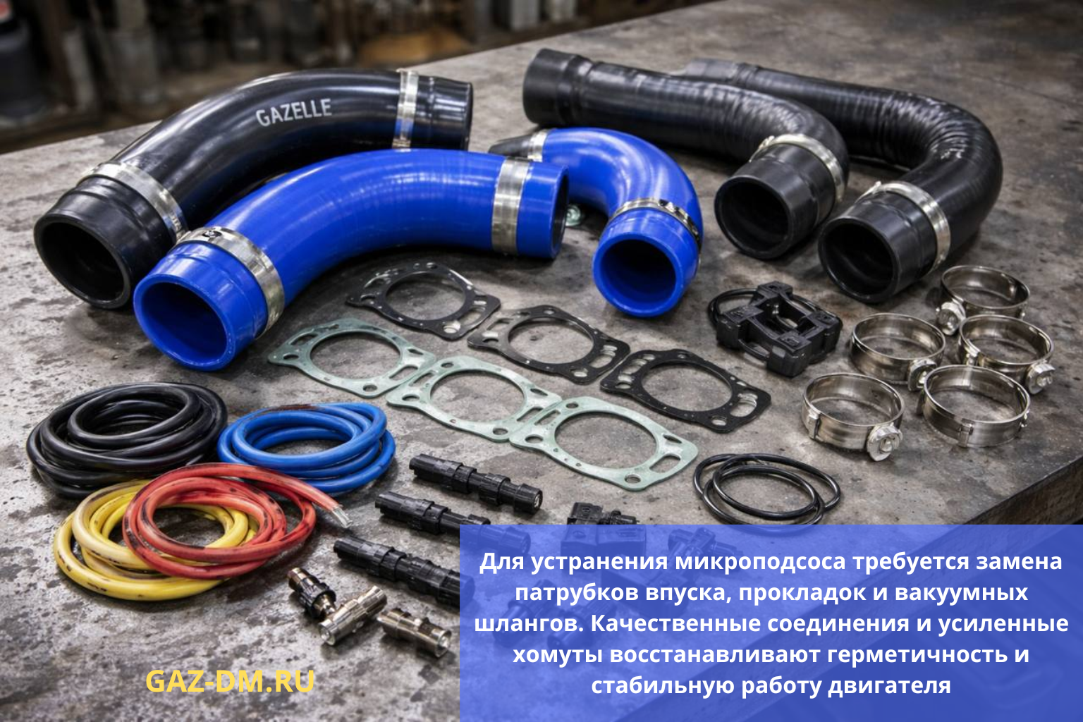 Впускная система двигателя Газель NEXT с патрубками, вакуумными шлангами и соединениями