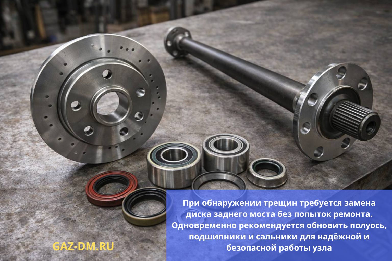 Запчасти заднего моста Газель: тормозной диск, полуось, подшипники и сальники